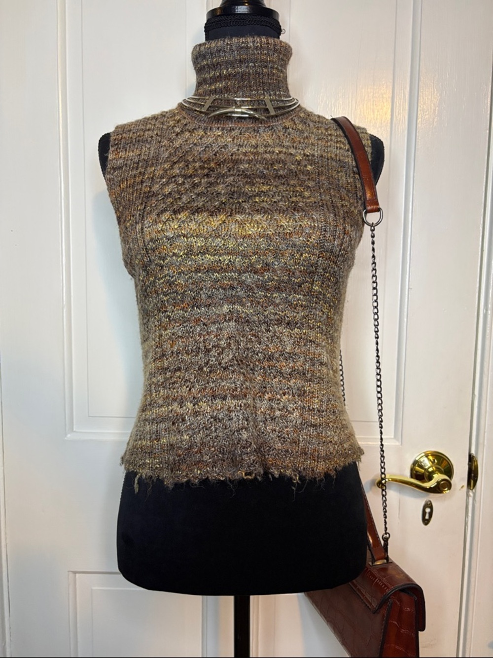 Cato Brown and Tan SleevelessTurtleneck Sweater